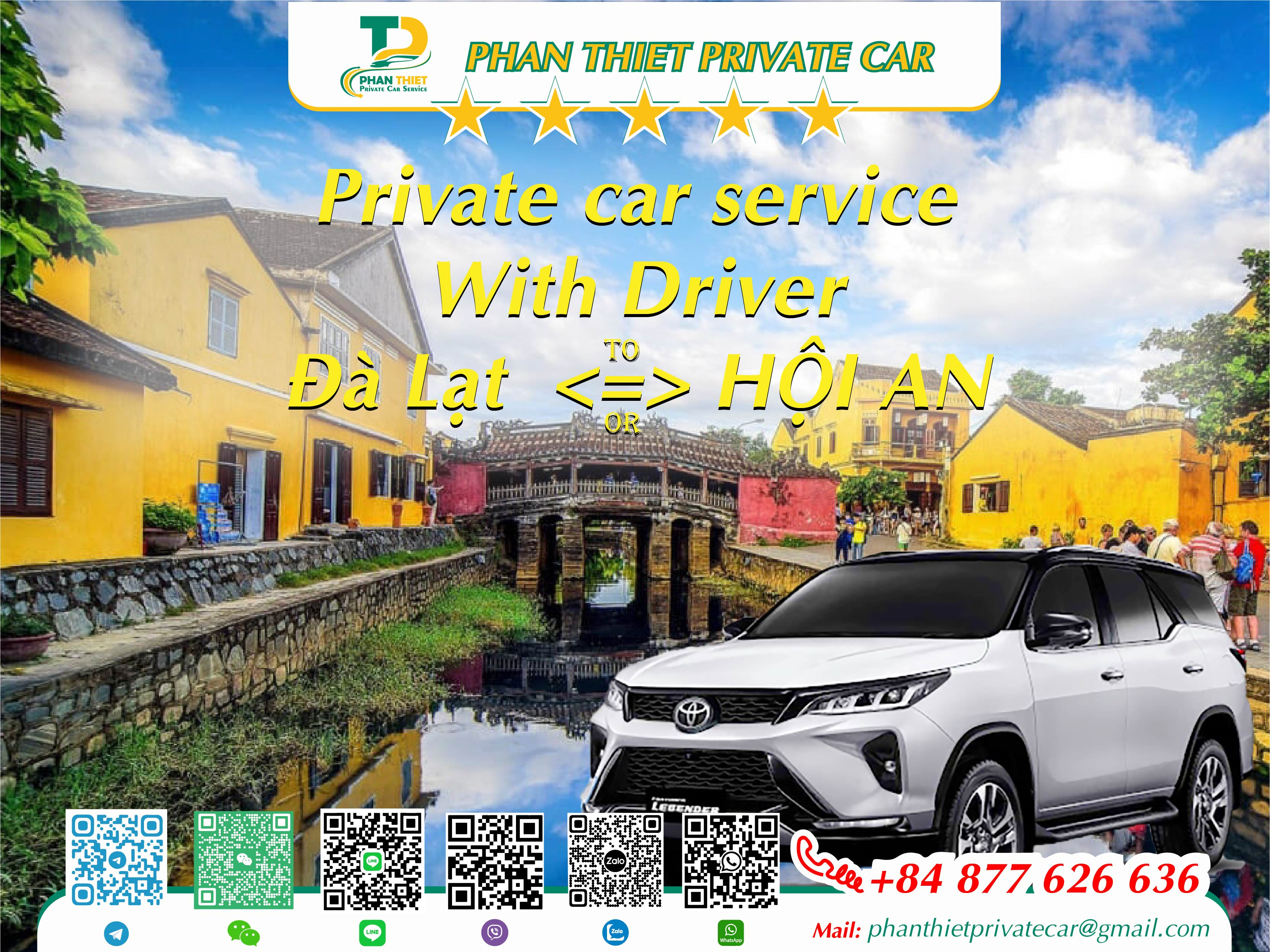 Car rental Da Lat <=> Hoi An (private car with driver)